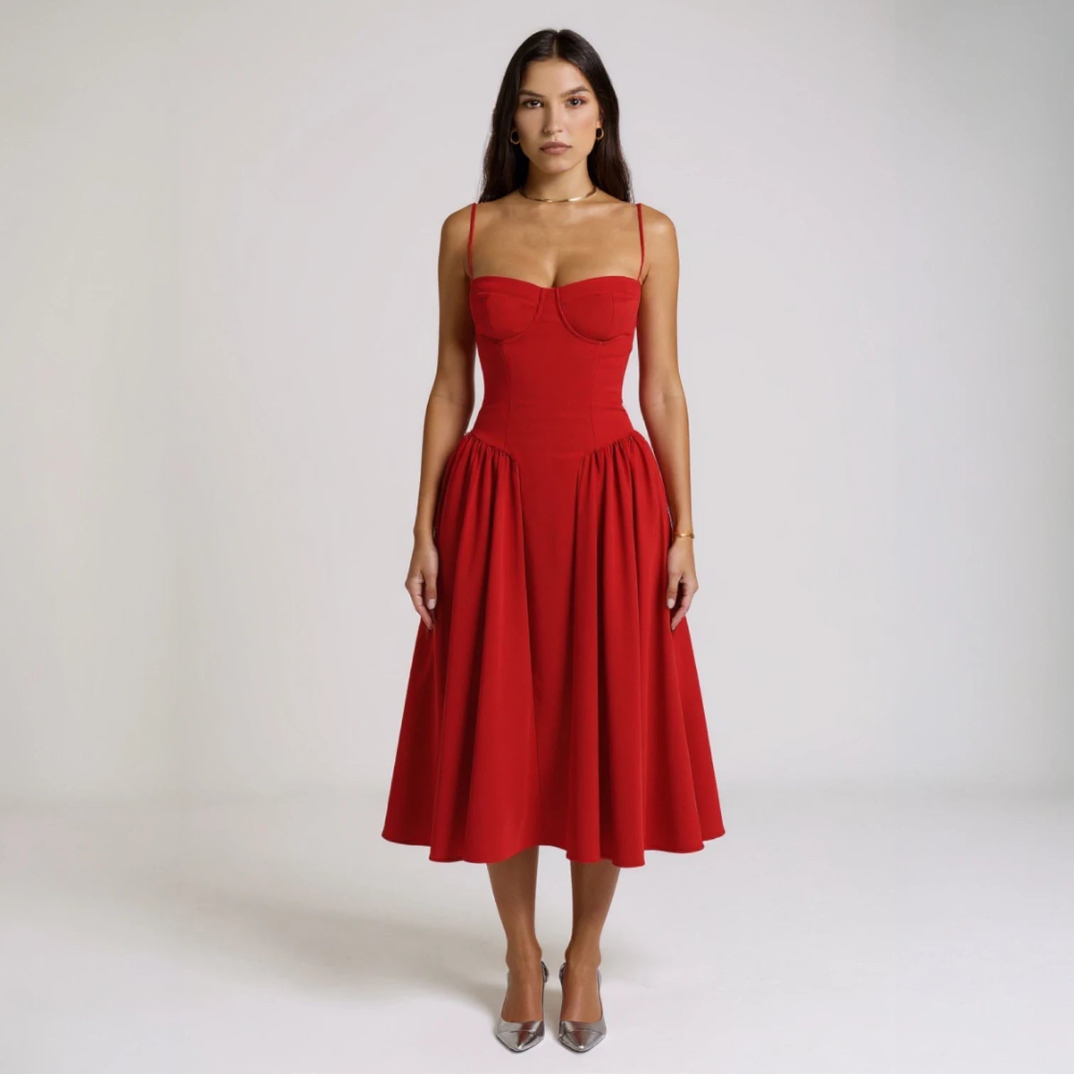 VESTIDO MIDI COM BUSTO ESTRUTURADO | GISELLE™