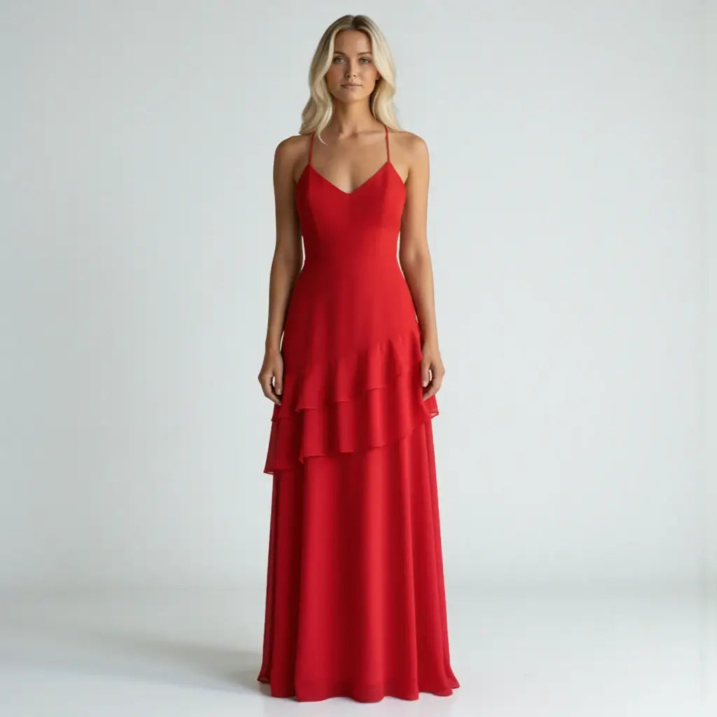VESTIDO LONGO VERMELHO COM AMARRAÇÃO NAS COSTAS | CARMEN™