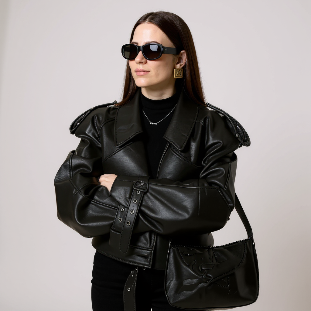 JAQUETA DE COURO COM OMBROS ESTRUTURADOS | MARGOT™