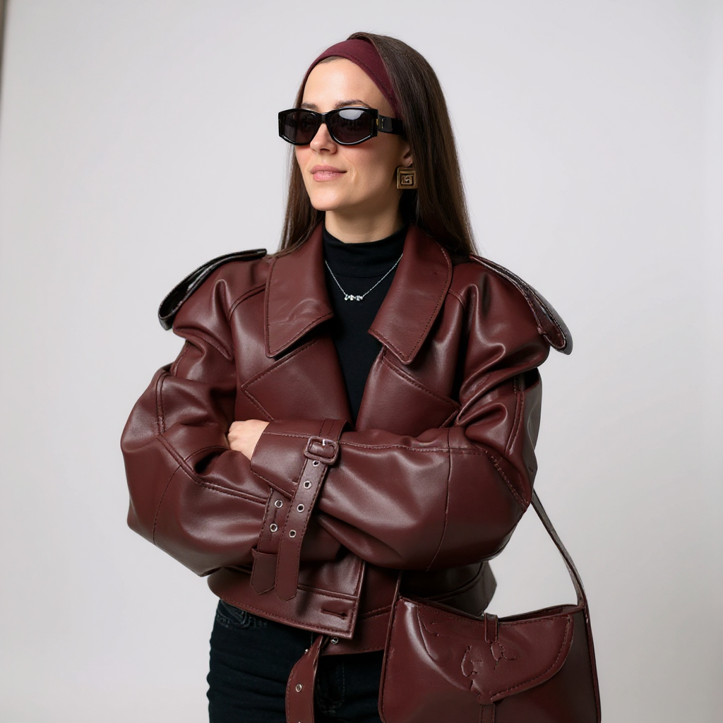 JAQUETA DE COURO COM OMBROS ESTRUTURADOS | MARGOT™